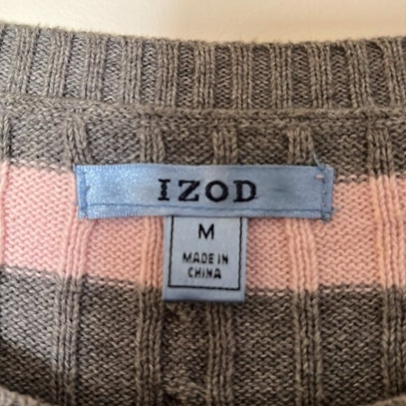 💗 Izod Women’s Gray & Pink Striped Cable Knit Sweater | Size M 💗 - Picture 3 of 10